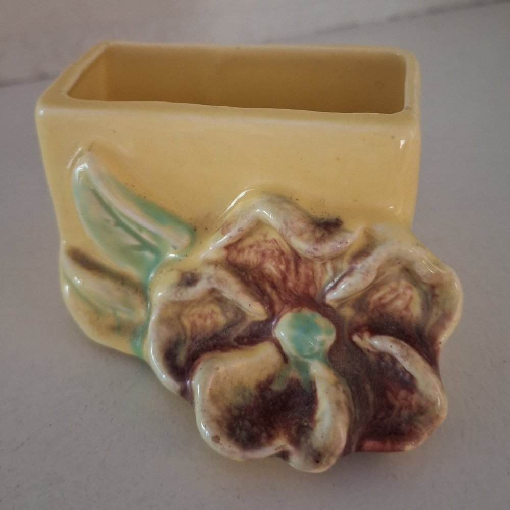 Vintage Zanesville Ohio Pottery Planter Yellow Ceramic Floral Collectible